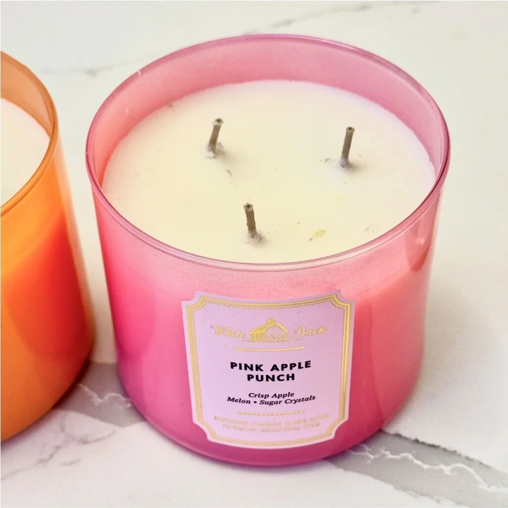 (2) White Barn Candles Orange Pineapple Punch & Pink Apple Punch 3 Wick NWT Lids - Picture 4 of 6